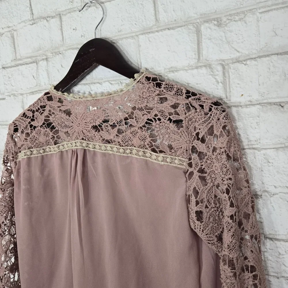 Cute lace top light brown blouse